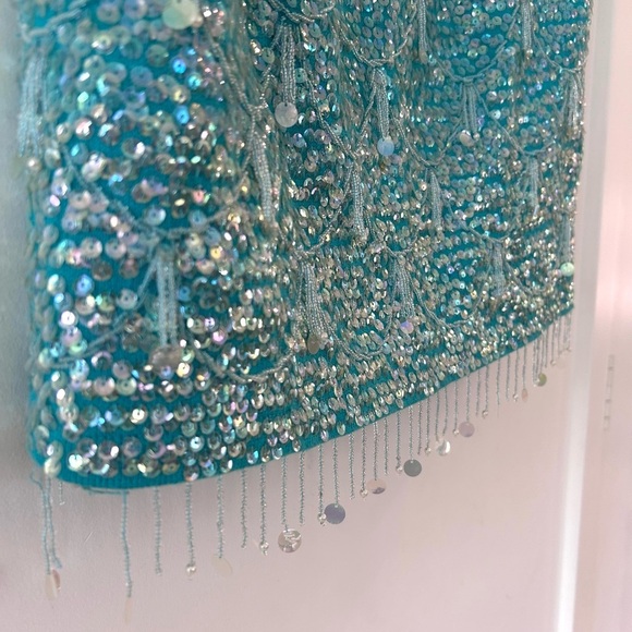 VINTAGE 1960s Sequin Sparkly Embellished Turquoise Top - Picture 8 of 13